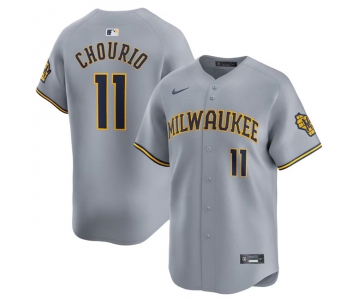 Men's Milwaukee Brewers #11 Jackson Chourio Grey 2024 Away Limited Stitched Baseball Jersey