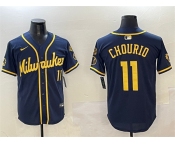 Men's Milwaukee Brewers #11 Jackson Chourio Navy With Home Patch Limited Stitched Baseball Jersey