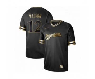 Men's Milwaukee Brewers #12 Alex Wilson Authentic Black Gold Fashion Baseball Jersey