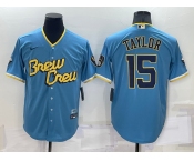 Men's Milwaukee Brewers #15 Tyrone Taylor Blue 2022 City Connect Cool Base Stitched Jersey