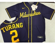 Men's Milwaukee Brewers #2 Brice Turang Navy Blue Stitched MLB Cool Base Nike Jersey