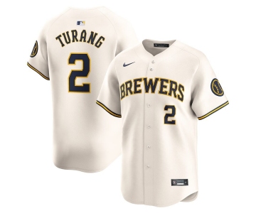 Men's Milwaukee Brewers #2 Brice Turang Nike Cream MLB Limited Jersey