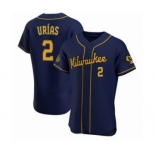 Men's Milwaukee Brewers #2 Luis Urias Navy Blue Stitched MLB Cool Base Nike Jersey