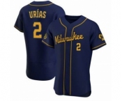 Men's Milwaukee Brewers #2 Luis Urias Navy Blue Stitched MLB Cool Base Nike Jersey