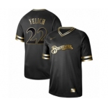 Men's Milwaukee Brewers #22 Christian Yelich Authentic Black Gold Fashion Baseball Jersey