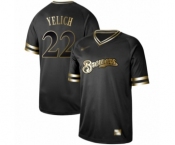 Men's Milwaukee Brewers #22 Christian Yelich Authentic Black Gold Fashion Baseball Jersey