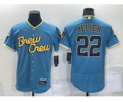 Men's Milwaukee Brewers #22 Christian Yelich Blue 2022 City Connect Flex Base Stitched Jersey