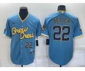 Men's Milwaukee Brewers #22 Christian Yelich Number Blue 2022 City Connect Cool Base Stitched Jersey