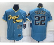 Men's Milwaukee Brewers #22 Christian Yelich Number Blue 2022 City Connect Flex Base Stitched Jersey