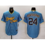 Men's Milwaukee Brewers #24 William Contreras Blue 2022 City Connect Cool Base Stitched Jersey