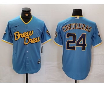 Men's Milwaukee Brewers #24 William Contreras Blue 2022 City Connect Cool Base Stitched Jersey