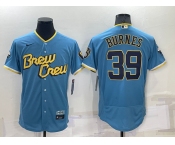 Men's Milwaukee Brewers #39 Corbin Burnes Blue 2022 City Connect Flex Base Stitched Jersey