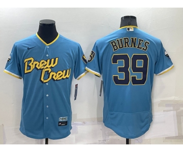 Men's Milwaukee Brewers #39 Corbin Burnes Blue 2022 City Connect Flex Base Stitched Jersey