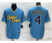 Men's Milwaukee Brewers #4 Paul Molitor Blue 2022 City Connect Cool Base Stitched Jersey