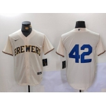 Men's Milwaukee Brewers #42 Jackie Robinson Cream Cool Base Stitched Jersey