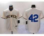 Men's Milwaukee Brewers #42 Jackie Robinson Cream Cool Base Stitched Jersey