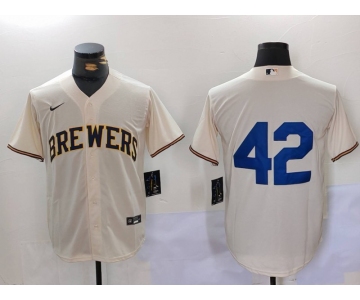 Men's Milwaukee Brewers #42 Jackie Robinson Cream Cool Base Stitched Jersey