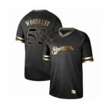 Men's Milwaukee Brewers #53 Brandon Woodruff Authentic Black Gold Fashion Baseball Jersey