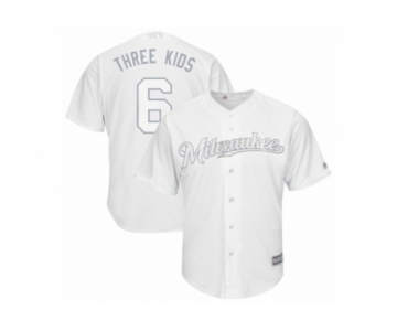 Men's Milwaukee Brewers #6 Lorenzo Cain Three Kid$ Authentic White 2019 Players Weekend Baseball Jersey