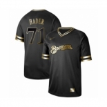 Men's Milwaukee Brewers #71 Josh Hader Authentic Black Gold Fashion Baseball Jersey