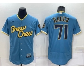 Men's Milwaukee Brewers #71 Josh Hader Blue 2022 City Connect Flex Base Stitched Jersey