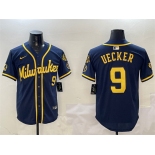 Men's Milwaukee Brewers #9 Bob Uecker Navy With Home Patch Limited Stitched Baseball Jersey