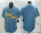 Men's Milwaukee Brewers Blank Blue 2022 City Connect Cool Base Stitched Jersey