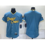 Men's Milwaukee Brewers Blank Number Blue 2022 City Connect Flex Base Stitched Jersey