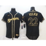 Men's Nike Brewers #22 Christian Yelich Black Gold 2020 Baseball Flexbase Jersey