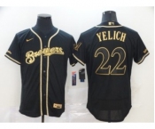 Men's Nike Brewers #22 Christian Yelich Black Gold 2020 Baseball Flexbase Jersey