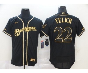 Men's Nike Brewers #22 Christian Yelich Black Gold 2020 Baseball Flexbase Jersey