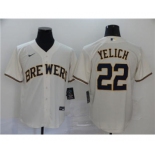 Men's Nike Brewers #22 Christian Yelich Cream 2020 Stitched Baseball Cool Base Jersey