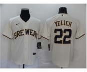 Men's Nike Brewers #22 Christian Yelich Cream 2020 Stitched Baseball Cool Base Jersey