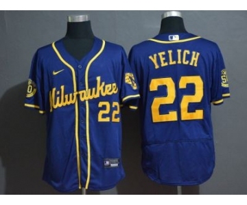 Men's Nike Brewers #22 Christian Yelich Royal Baseball 2020 Flexbase Jersey