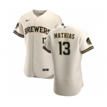 Men's Nike Milwaukee Brewers #13 Mark Mathias Cream Home 2020 Authentic Player Baseball Jersey