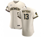 Men's Nike Milwaukee Brewers #13 Mark Mathias Cream Home 2020 Authentic Player Baseball Jersey