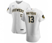 Men's Nike Milwaukee Brewers #13 Mark Mathias White Home 2020 Authentic Player Baseball Jersey