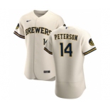 Men's Nike Milwaukee Brewers #14 Jace Peterson Cream Home 2020 Authentic Player Baseball Jersey