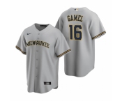 Men's Nike Milwaukee Brewers #16 Ben Gamel Gray Road Stitched Baseball Jersey