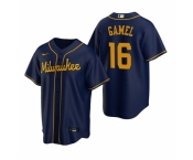 Men's Nike Milwaukee Brewers #16 Ben Gamel Navy Alternate Stitched Baseball Jersey