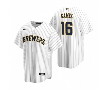 Men's Nike Milwaukee Brewers #16 Ben Gamel White Alternate Stitched Baseball Jersey