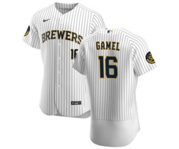 Men's Nike Milwaukee Brewers #16 Ben Gamel White Home 2020 Authentic Player Baseball Jersey