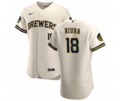 Men's Nike Milwaukee Brewers #18 Keston Hiura Cream Home 2020 Authentic Player Baseball Jersey