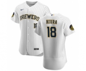 Men's Nike Milwaukee Brewers #18 Keston Hiura White Home 2020 Authentic Player Baseball Jersey