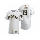 Men's Nike Milwaukee Brewers #19 Robin Yount White 2020 Authentic Golden Edition Baseball Jersey