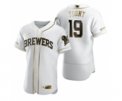 Men's Nike Milwaukee Brewers #19 Robin Yount White 2020 Authentic Golden Edition Baseball Jersey