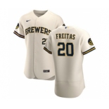 Men's Nike Milwaukee Brewers #20 David Freitas Cream Home 2020 Authentic Player Baseball Jersey