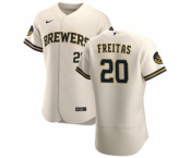 Men's Nike Milwaukee Brewers #20 David Freitas Cream Home 2020 Authentic Player Baseball Jersey