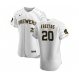 Men's Nike Milwaukee Brewers #20 David Freitas White Home 2020 Authentic Player Baseball Jersey