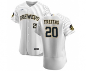 Men's Nike Milwaukee Brewers #20 David Freitas White Home 2020 Authentic Player Baseball Jersey